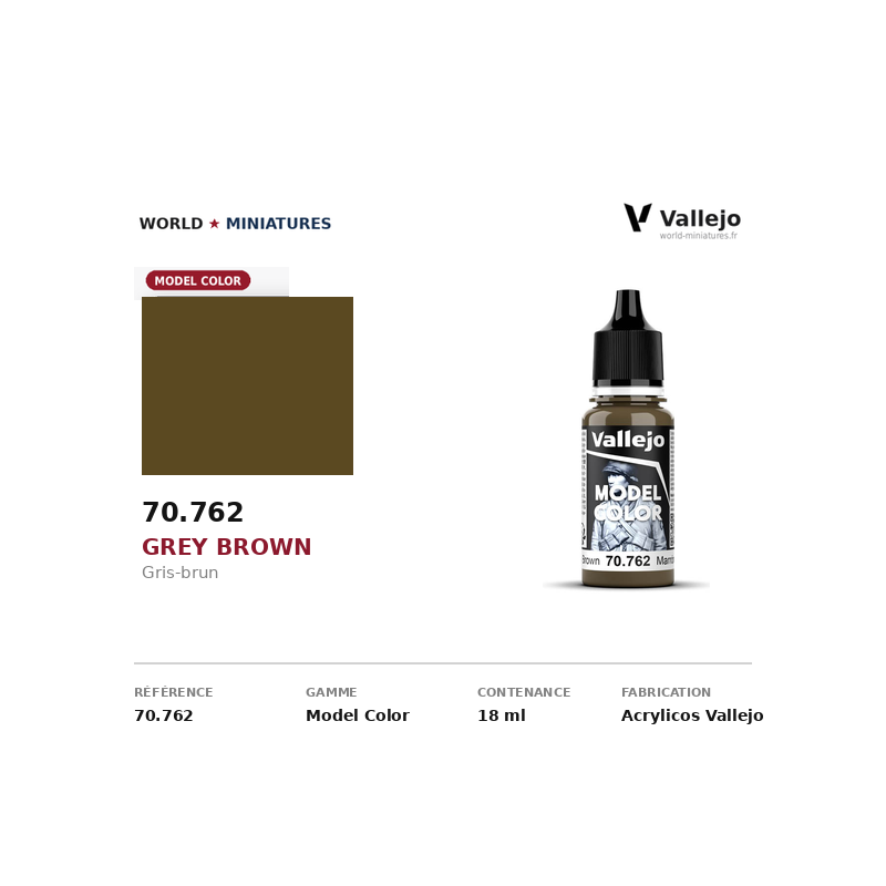 Vallejo 70.762 Gris-brun 18 ml – Peinture Acrylique