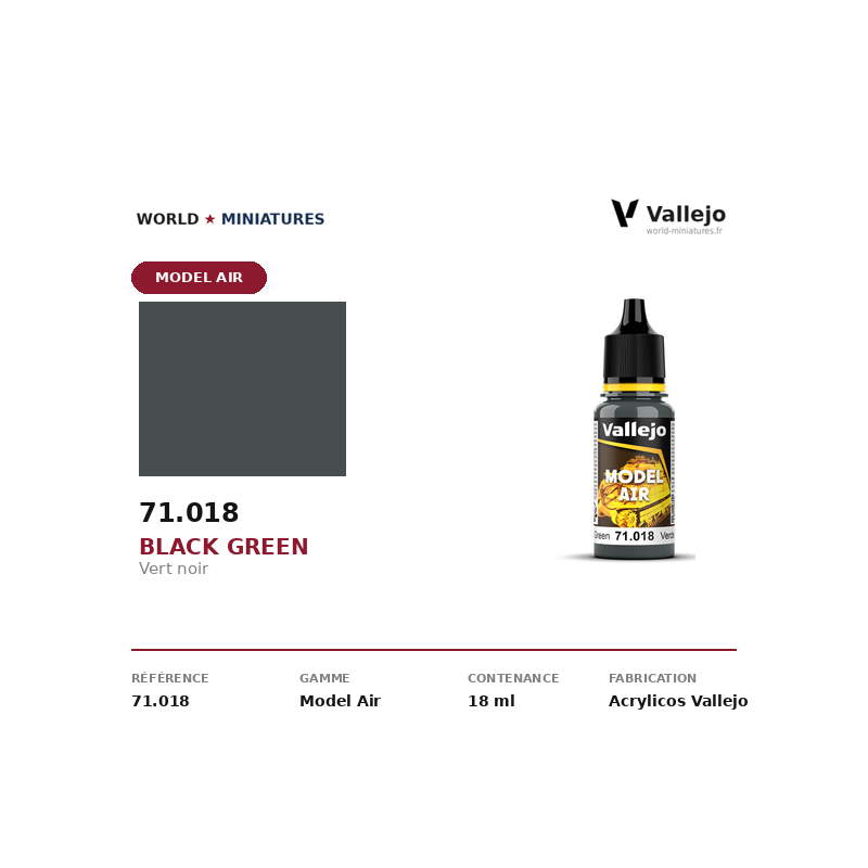 Vallejo 71.018 Vert noir 18 ml – Peinture Acrylique