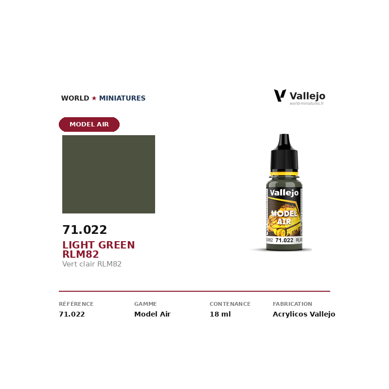Vallejo 71.022 Vert clair RLM82 18 ml – Peinture Acrylique