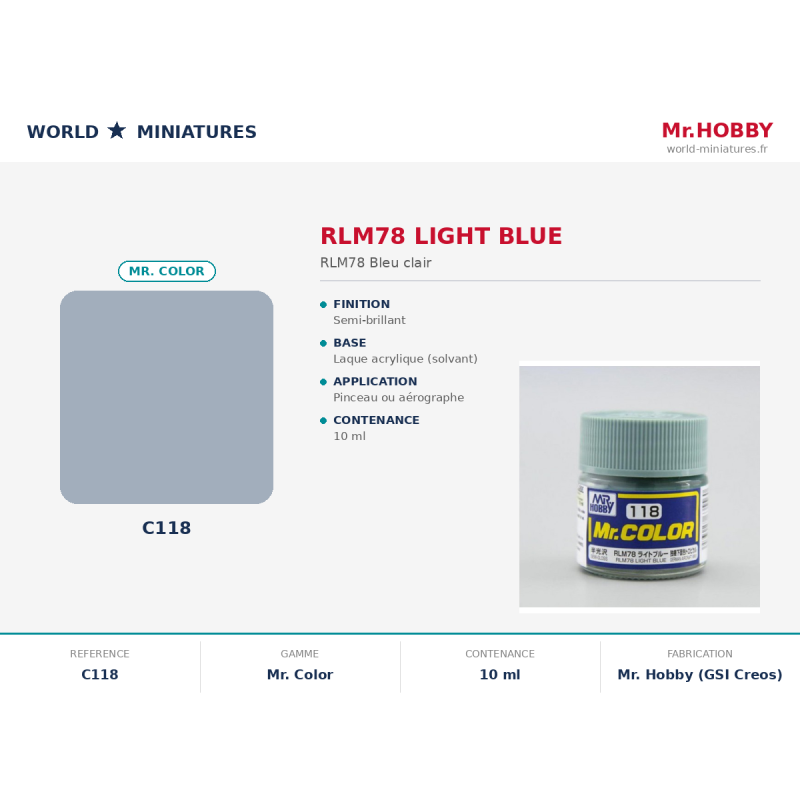 Hobby/Gunze C118 – RLM78 Bleu Clair (10 ml)