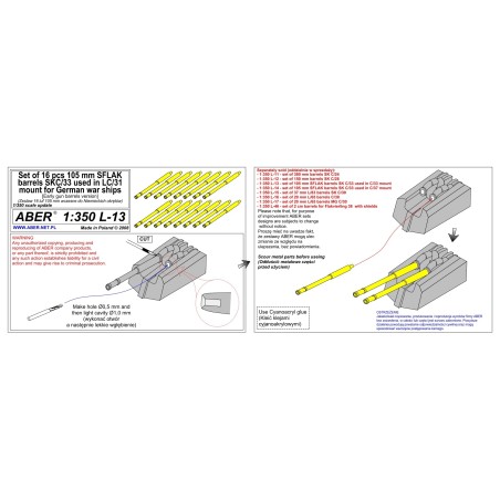 Aber S 1:350 L-013 – Canons Sflak 105 mm SK C/33 pour navires allemands – Laiton tourné
