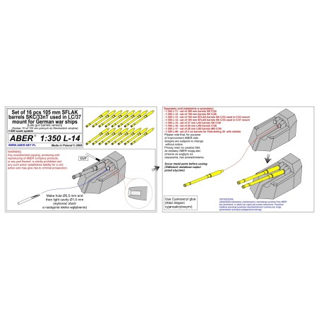 Aber S 1:350 L-014 – Canons Sflak 105 mm SK C/33 NT pour navires allemands – Laiton tourné