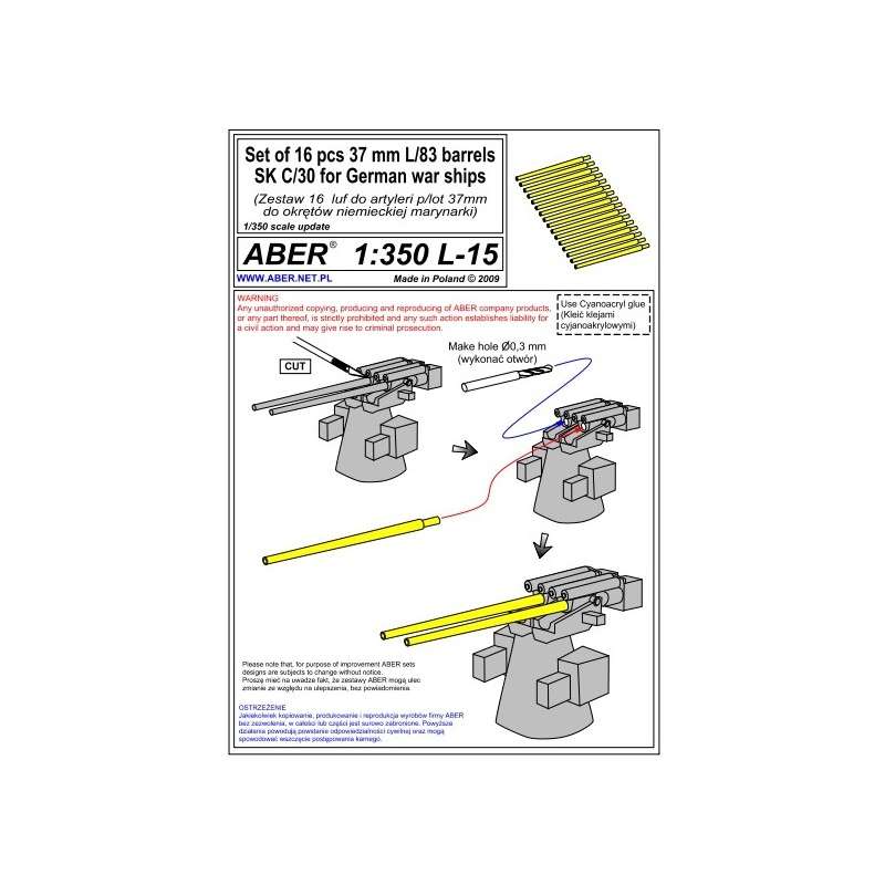 Aber S 1:350 L-015 – Canons 37 mm L/83 SK C/30 pour navires allemands – Laiton tourné