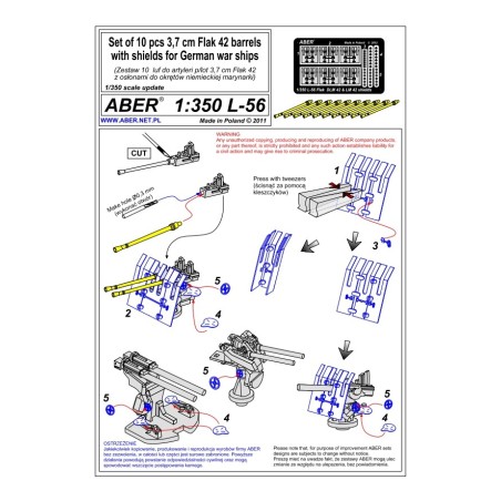 Aber S 1:350 L-056 – Canons Flak 42 avec boucliers pour navires – Laiton tourné