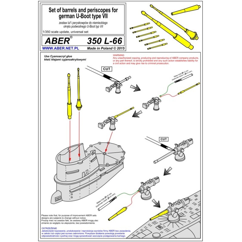 Aber S 1:350 L-066 – Canons et périscopes pour U-Boot allemand – Laiton tourné