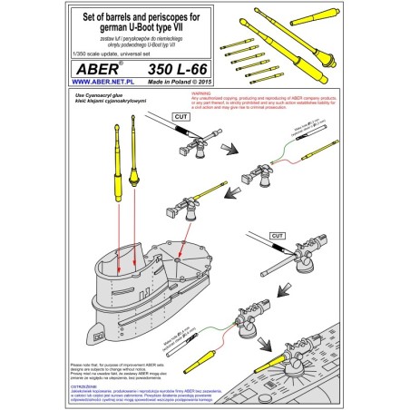 Aber S 1:350 L-066 – Canons et périscopes pour U-Boot allemand – Laiton tourné