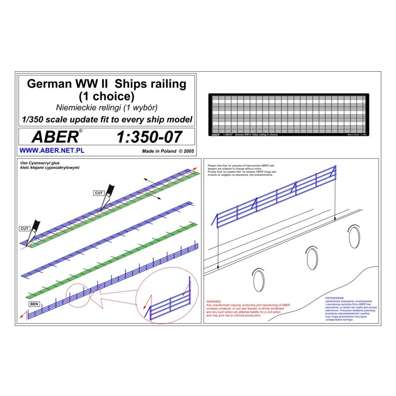 Aber S 1:350-07 – Garde-corps pour navires allemands de la Première Guerre mondiale – Photodécoupe