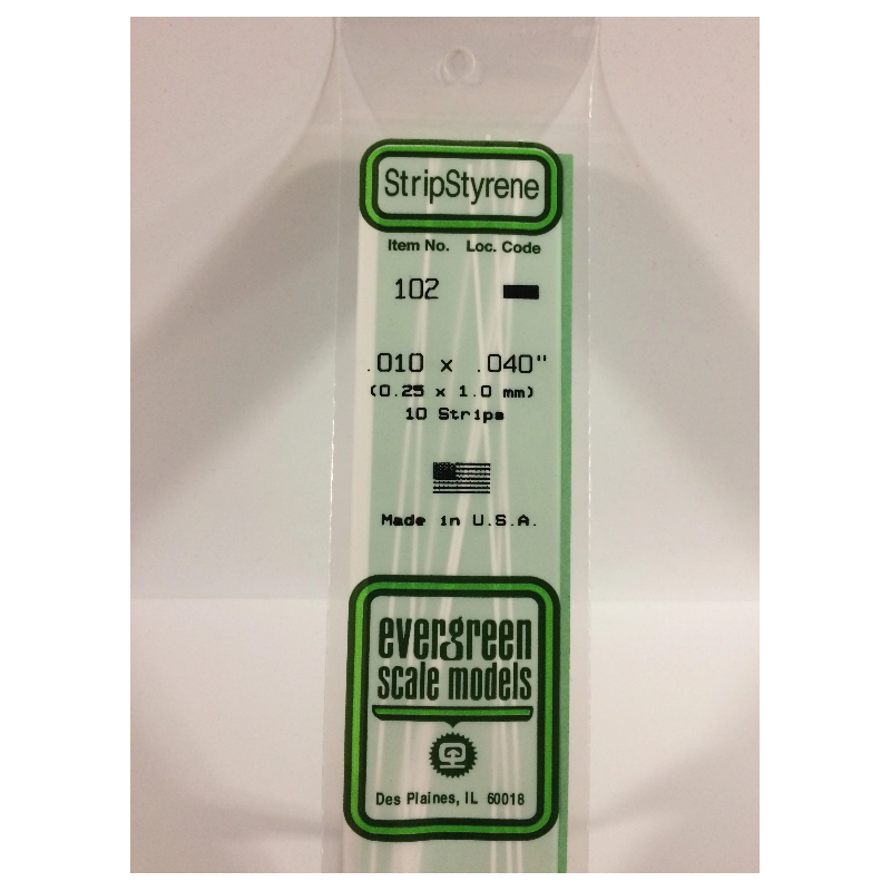 Evergreen EG102 - Bande De Polystyrène Blanc Opaque De 0,010" X 0,040