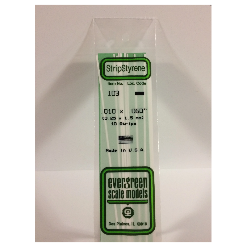 Evergreen EG103 - Bande De Polystyrène Blanc Opaque De 0,010" X 0,060