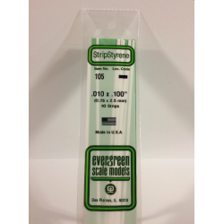 Evergreen EG105 – Bande de polystyrène blanc opaque 0,010" × 0,100"