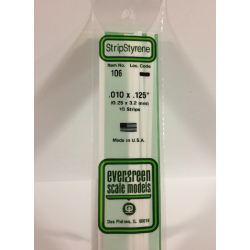 Evergreen EG106 – Bande de polystyrène blanc opaque 0,010" × 0,125"