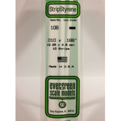 Evergreen EG108 – Bande de polystyrène blanc opaque 0,010" × 0,188"