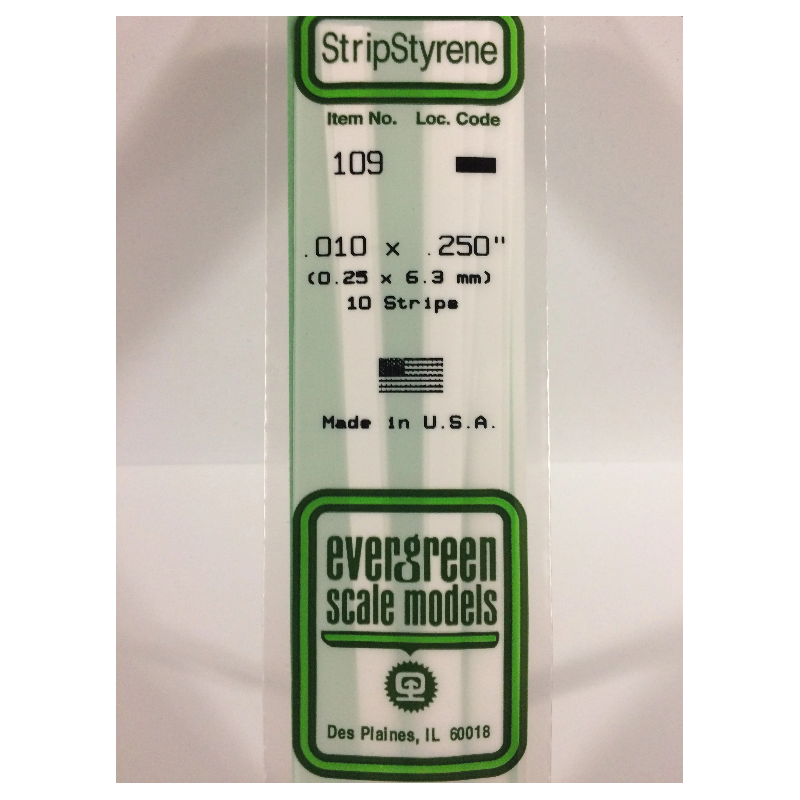 Evergreen EG109 - Bande De Polystyrène Blanc Opaque De 0,010" X 0,250