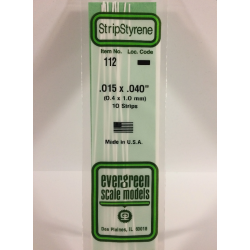 Evergreen EG112 – Bande de polystyrène blanc opaque 0,015" × 0,040"