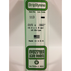 Evergreen EG113 – Bande de polystyrène blanc opaque 0,015" × 0,060"