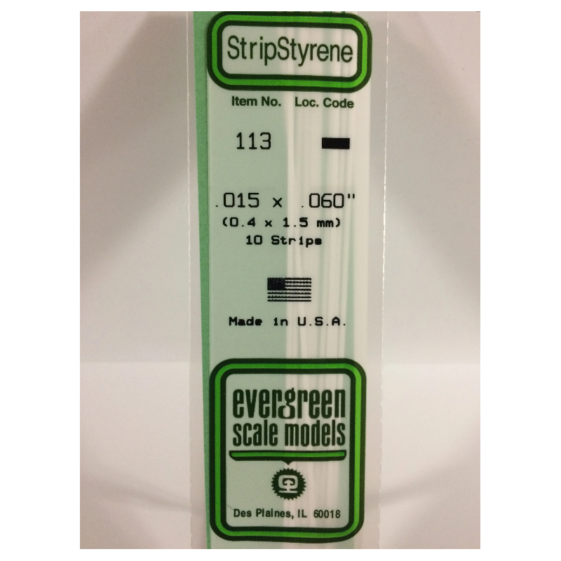 Evergreen EG113 - Bande De Polystyrène Blanc Opaque De 0,015" X 0,060