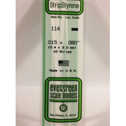 Evergreen EG114 – Bande de polystyrène blanc opaque 0,015" × 0,080"