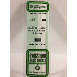 Evergreen EG115 – Bande de polystyrène blanc opaque 0,015" x 0,100"