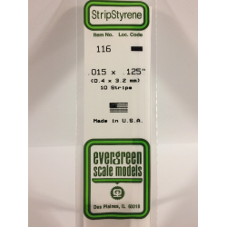 Evergreen EG116 – Bande de polystyrène blanc opaque 0,015" x 0,125"