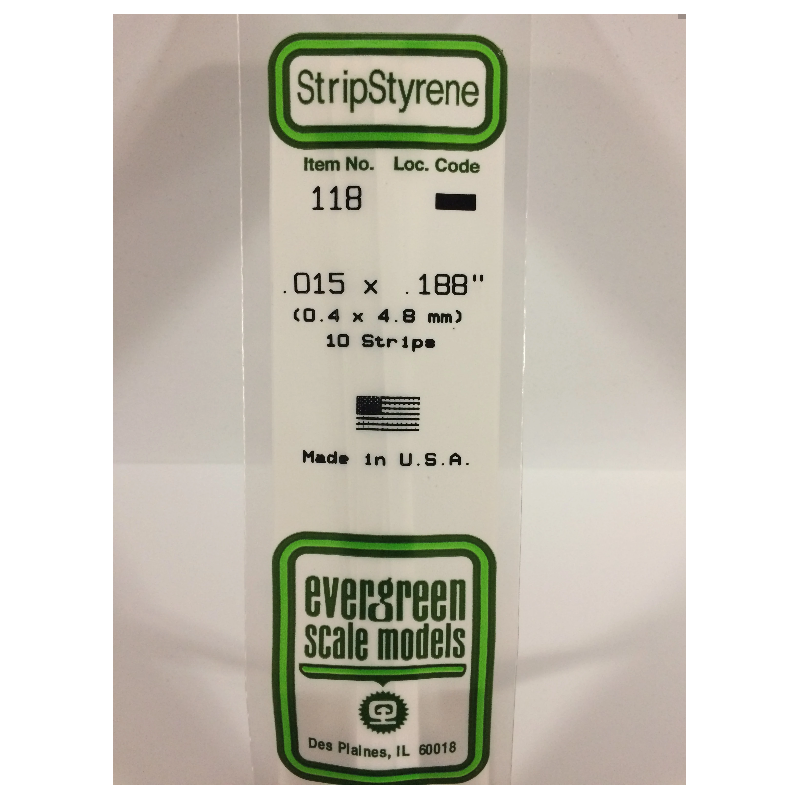 Evergreen EG118 – Bande de polystyrène blanc opaque 0,015" x 0,188"