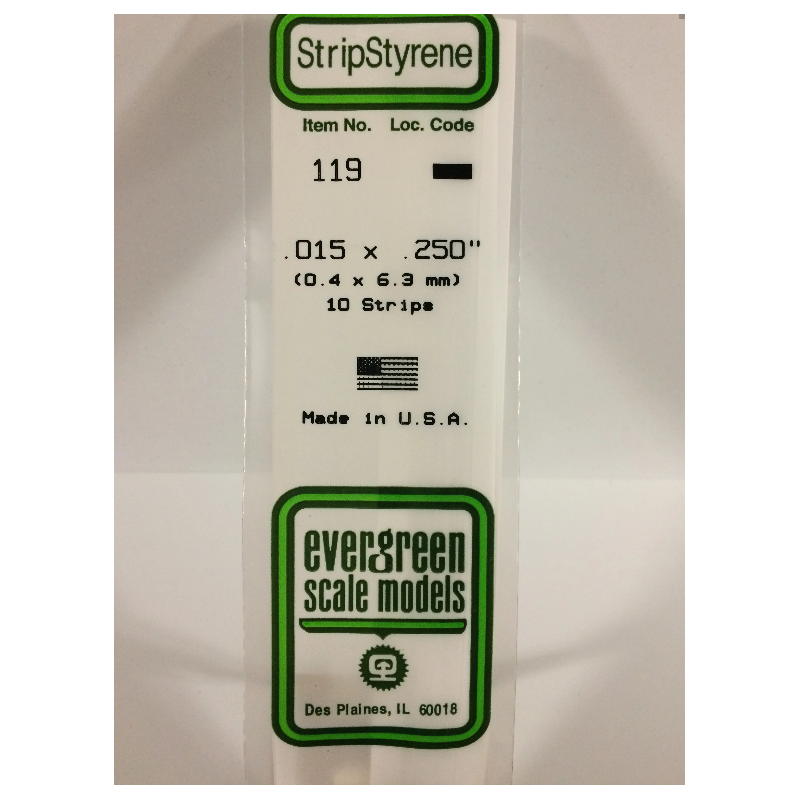 Evergreen EG119 – Bande de polystyrène blanc opaque 0,015" x 0,250"