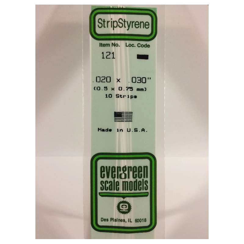 Evergreen EG121 – Bande de polystyrène blanc opaque 0,020" x 0,030"