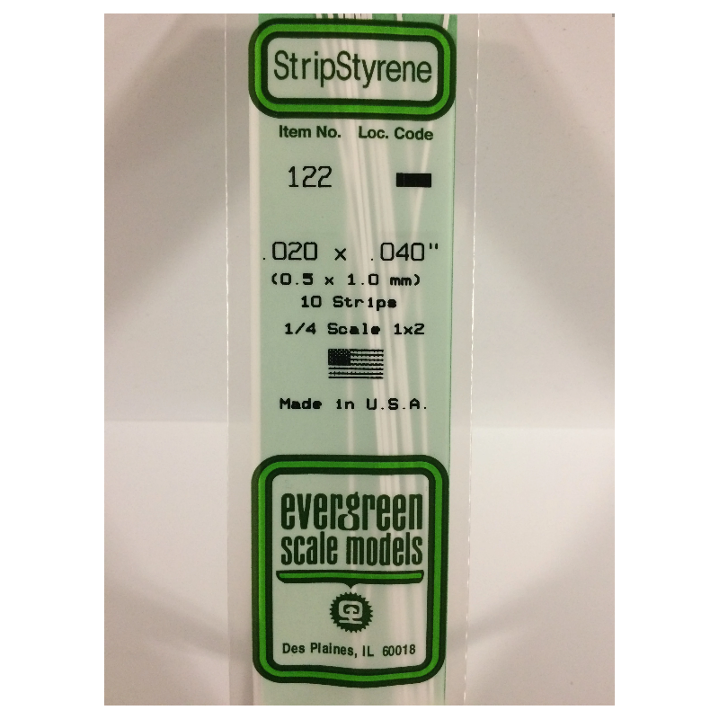 Evergreen EG122 – Bande de polystyrène blanc opaque 0,020" x 0,040"