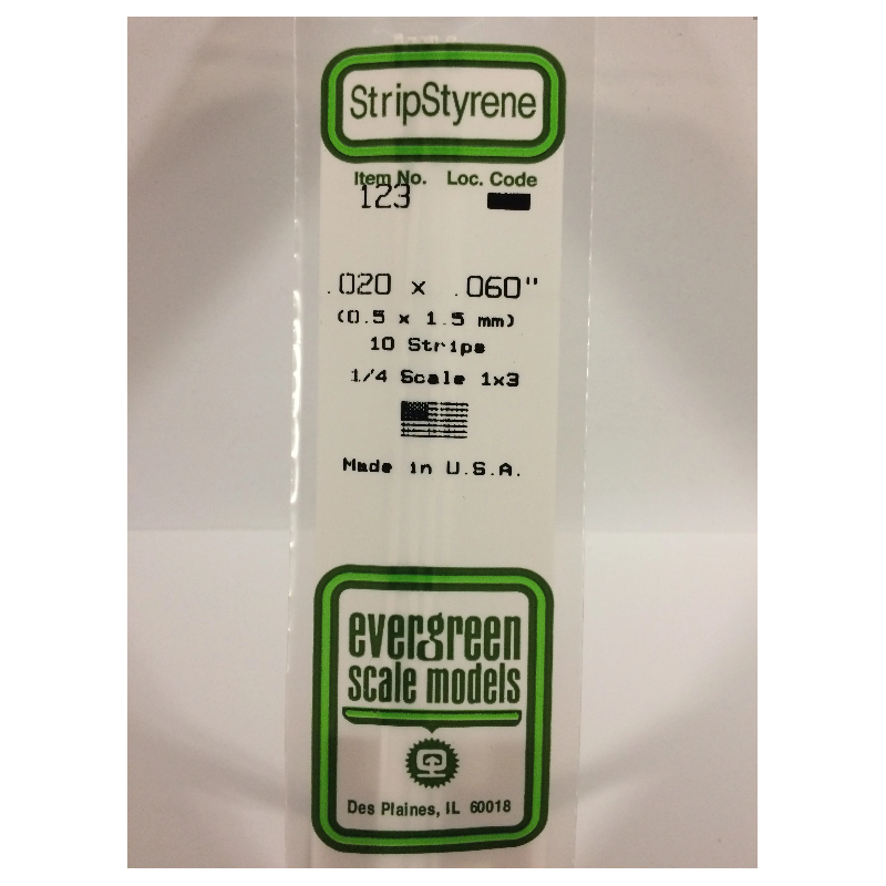 Evergreen EG123 – Bande de polystyrène blanc opaque 0,020" x 0,060"