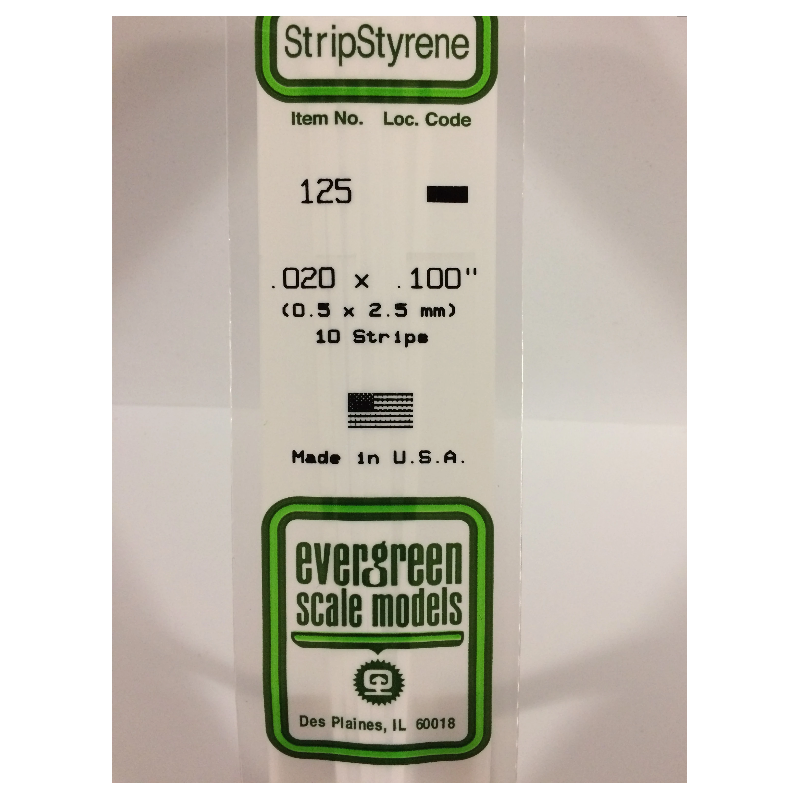 Evergreen EG125 – Bande de polystyrène blanc opaque 0,020" x 0,100"