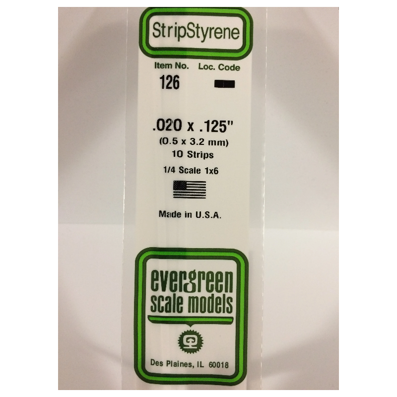 Evergreen EG126 - Bande De Polystyrène Blanc Opaque De 0,020" X 0,125