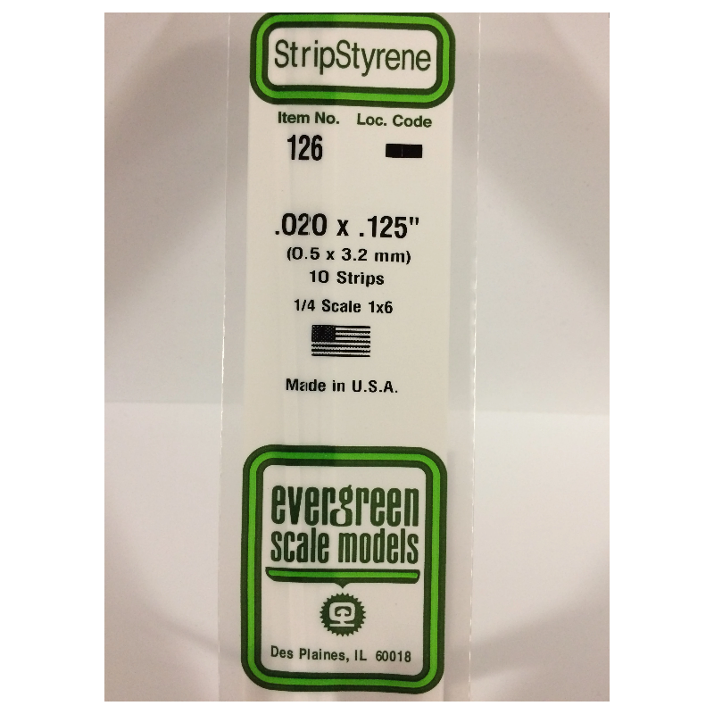 Evergreen EG126 – Bande de polystyrène blanc opaque 0,020" x 0,125"