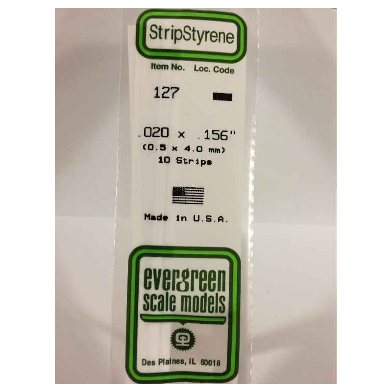 Evergreen EG127 - Bande De Polystyrène Blanc Opaque De 0,020" X 0,156