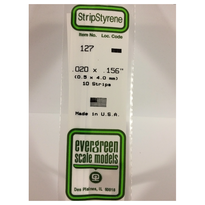 Evergreen EG127 – Bande de polystyrène blanc opaque 0,020" x 0,156"