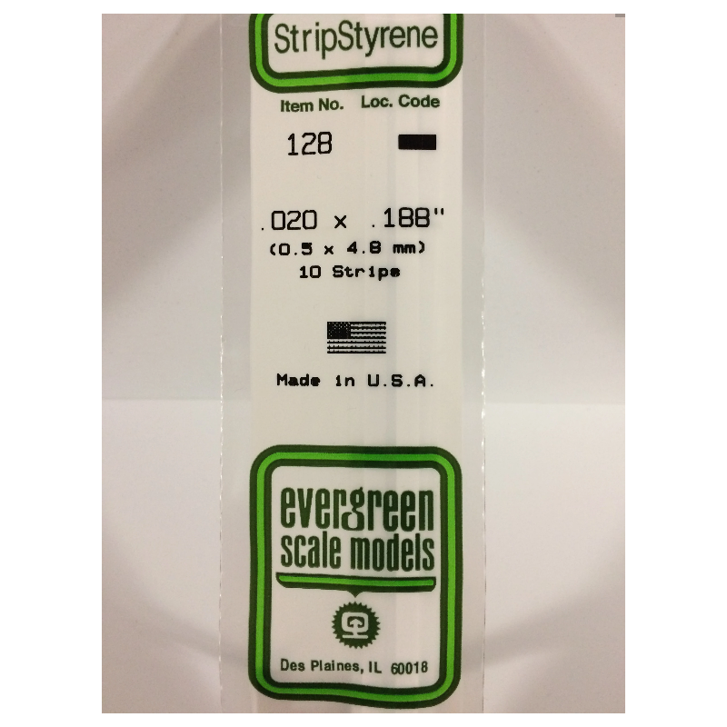 Evergreen EG128 – Bande de polystyrène blanc opaque 0,020" x 0,188"