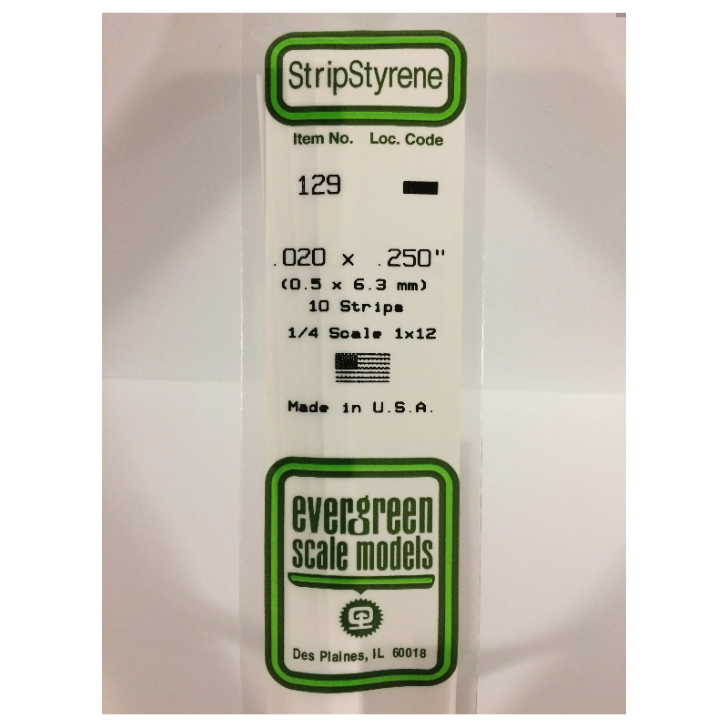 Evergreen EG129 – Bande de polystyrène blanc opaque 0,020" x 0,250"