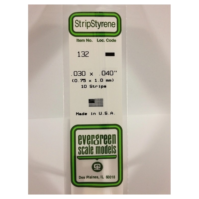 Evergreen EG132 – Bande de polystyrène blanc opaque 0,030" x 0,040"