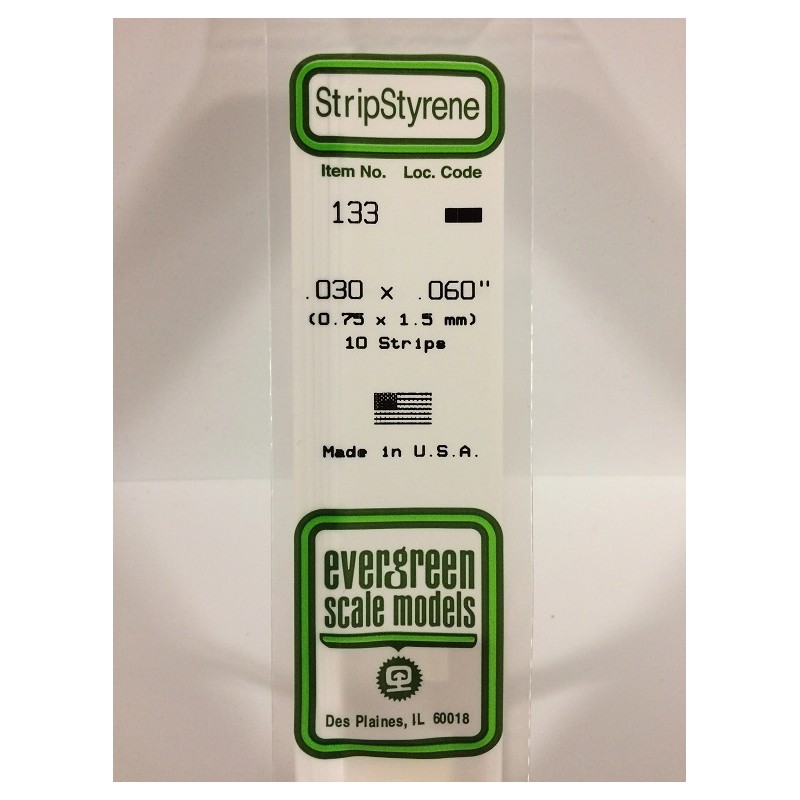 Evergreen EG133 – Bande de polystyrène blanc opaque 0,030" x 0,060"