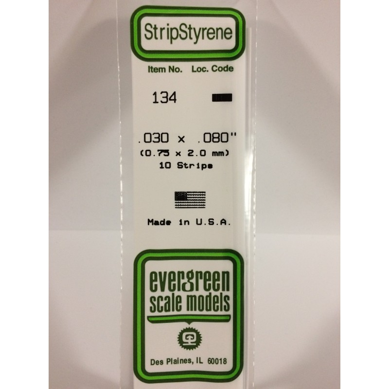 Evergreen EG134 - Bande De Polystyrène Blanc Opaque De 0,030" X 0,080