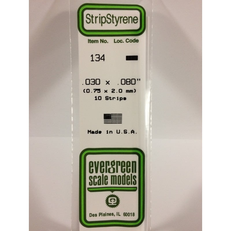 Evergreen EG134 – Bande de polystyrène blanc opaque 0,030" x 0,080"