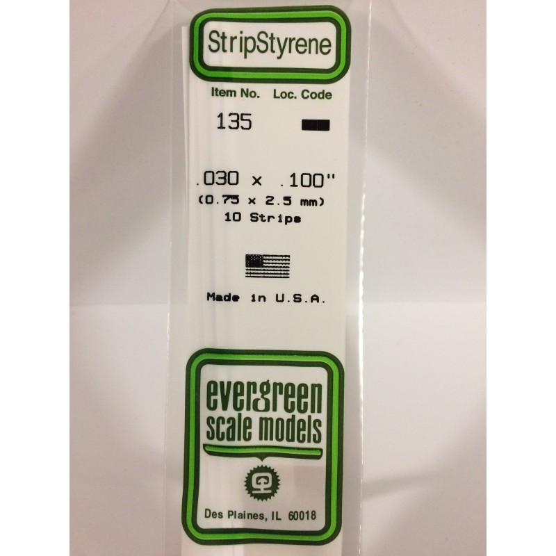 Evergreen EG135 – Bande de polystyrène blanc opaque 0,030" x 0,100"