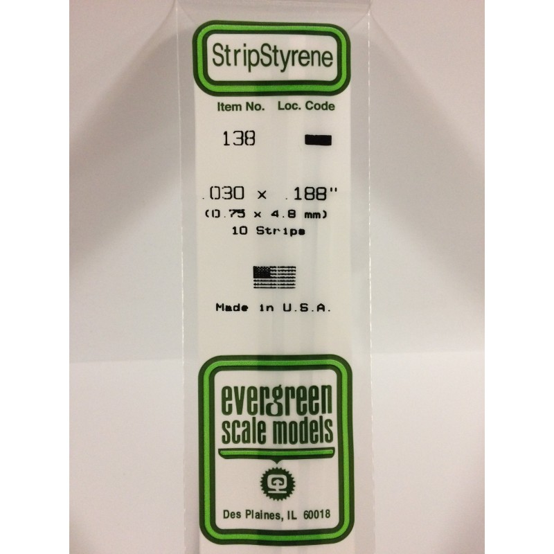 Evergreen EG138 - Bande De Polystyrène Blanc Opaque 030" X .188