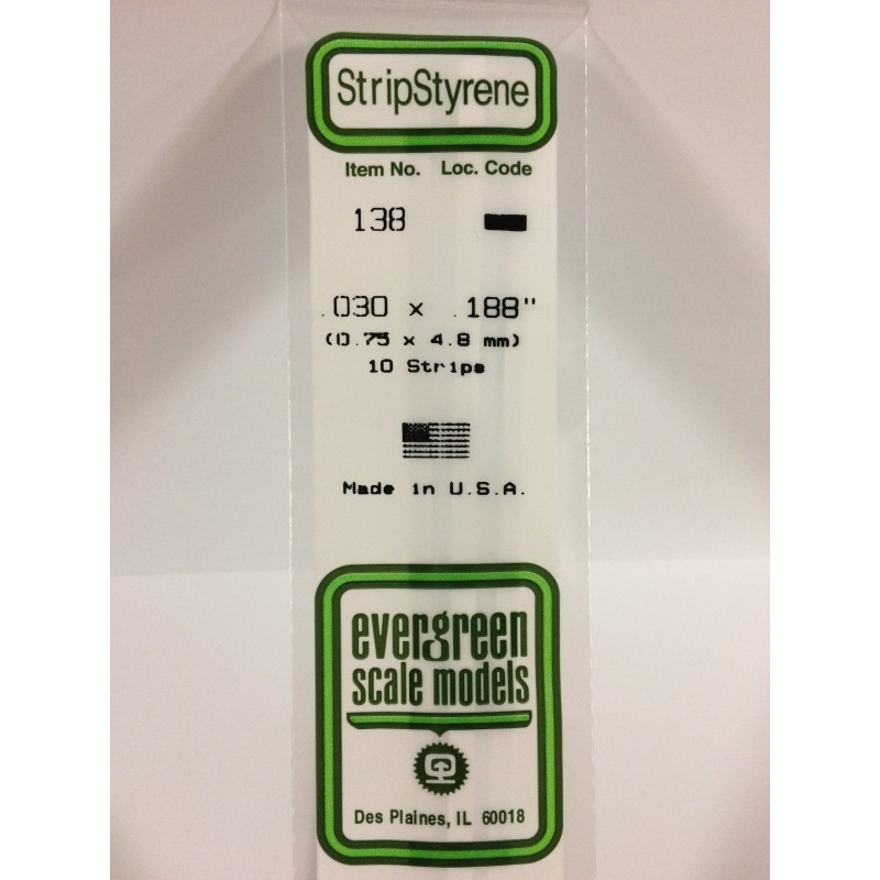 Evergreen EG138 – Bande de polystyrène blanc opaque 0,030" x 0,188"