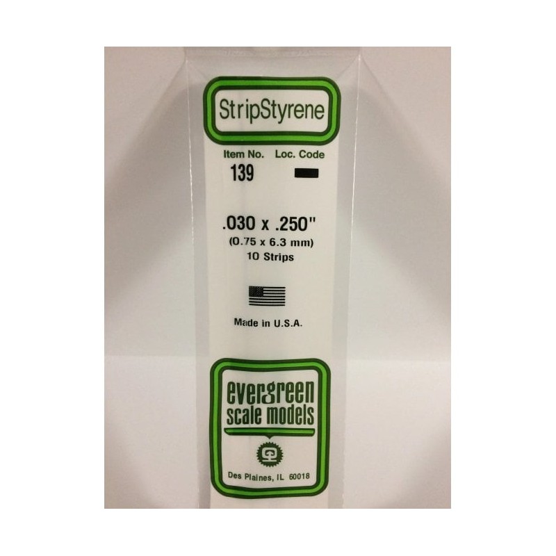 Evergreen EG139 - Bande De Polystyrène Blanc Opaque De 0,030" X 0,250