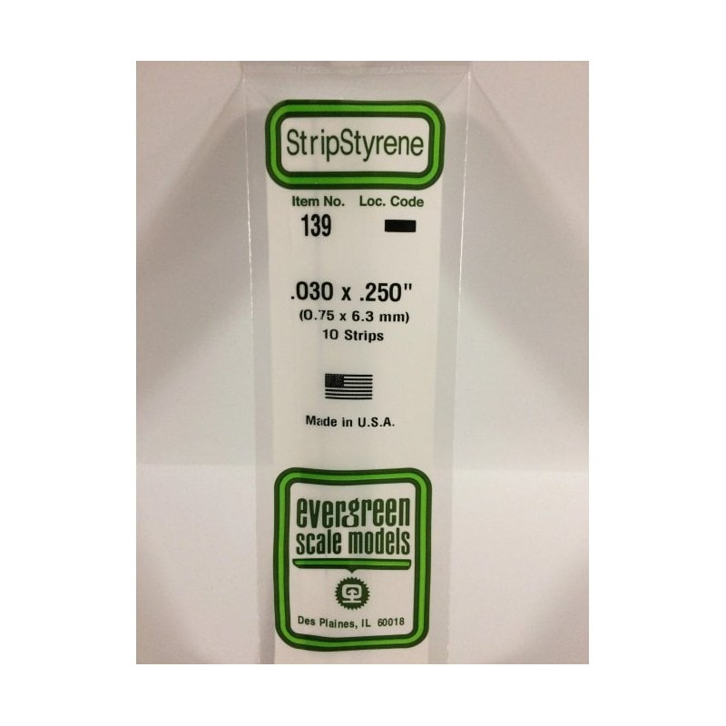 Evergreen EG139 – Bande de polystyrène blanc opaque 0,030" x 0,250"