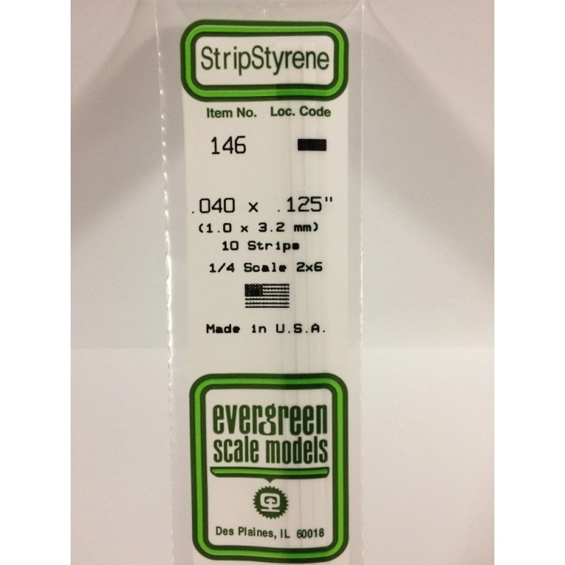 Evergreen EG146 - Bande De Polystyrène Blanc Opaque 0,040" X 0,125