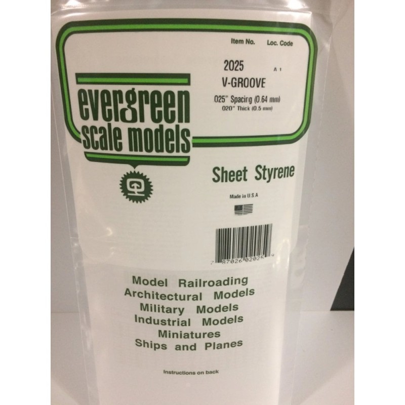 Evergreen EG2025 – Revêtement en polystyrène blanc opaque 0,025" à rainures en V