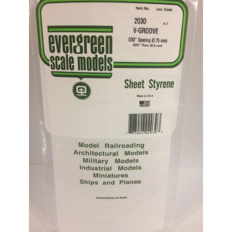 Evergreen EG2030 – Revêtement en polystyrène blanc opaque 0,030" à rainures en V