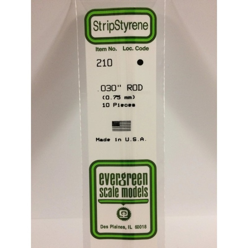 Evergreen EG210 – Tige En Polystyrène Blanc De 030" (.75mm) Od