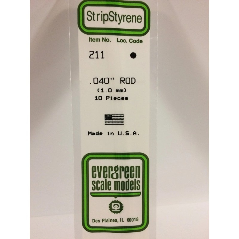 Evergreen EG211 – Tige En Polystyrène Blanc De .040" (1.0mm) Od