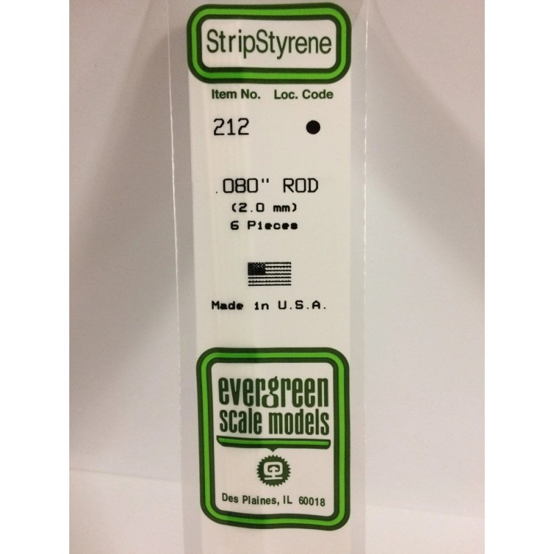 Evergreen EG212 – Tige en polystyrène blanc 0,080" (2,0 mm)